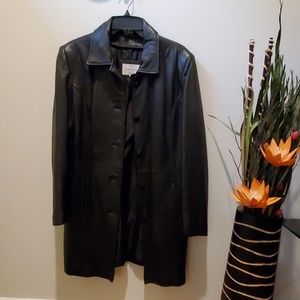Long black leather jacket